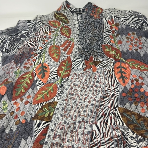 Soft Surroundings Jacket Cardigan Size L/XL Embroidered Open Front Animal Leaf - Picture 16 of 16